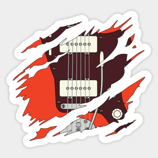 Ripped Electric Guitar Offset Style Red Color Sticker